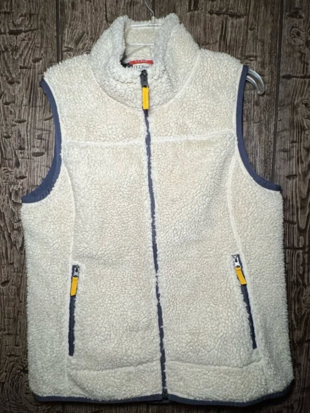 L.L.Bean Women’s Large Sherpa Fleece Full Zip Vest Cream Blue
